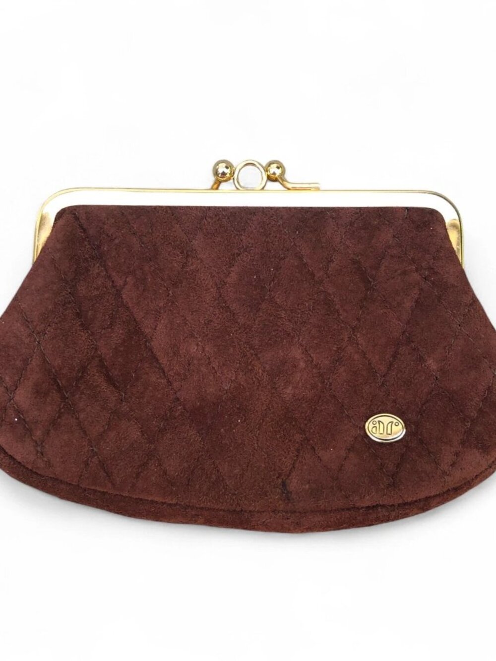 Vintage AR Quilted Coin Purse Wallet Clutch Women's Brown Leather Suede 6"x4"